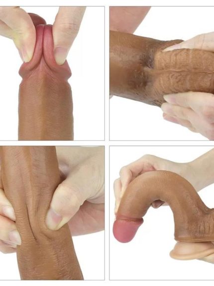 Bursa Erotik Shop 20 CM Yumuşak Dokulu Çift Katmanlı Platin Silikon Realistik Melez Penis