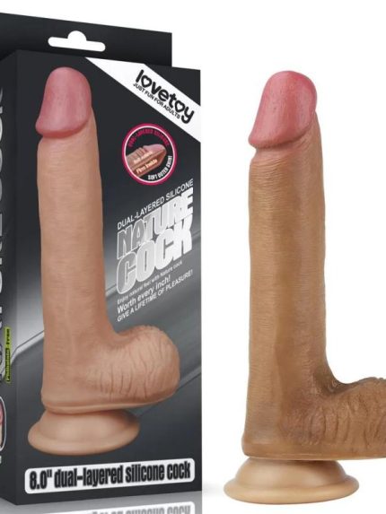Bursa Erotik Shop 20 CM Yumuşak Dokulu Çift Katmanlı Platin Silikon Realistik Melez Penis
