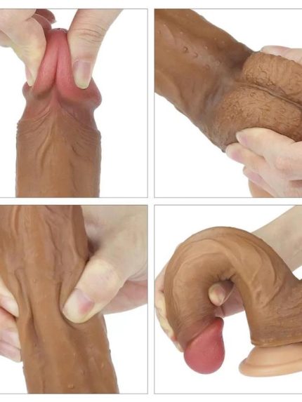 Bursa Erotik Shop 22 CM Yumuşak Dokulu Çift Katmanlı Platin Silikon Realistik Melez Penis