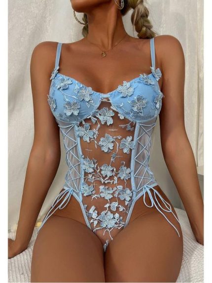 Bursa Erotik Shop Çiçek Desenli Transparan Bodysuit
