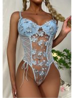 Bursa Erotik Shop Çiçek Desenli Transparan Bodysuit