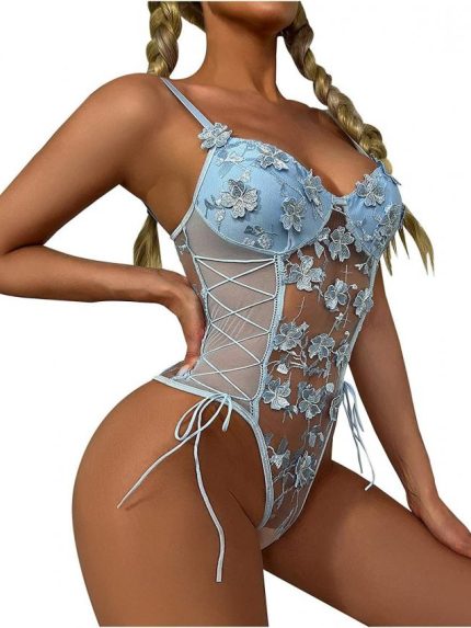 Bursa Erotik Shop Çiçek Desenli Transparan Bodysuit