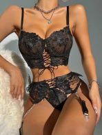 Bursa Erotik Shop Dantelli Fantezi İç Çamaşır Takımı Jartiyerli